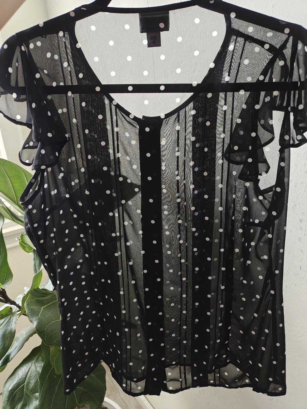 Worthington Black Sheer Polka Dot Ruffle Blouse